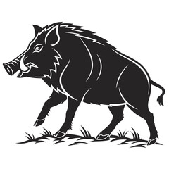 Fototapeta premium A striking black and white illustration depicts a wild boar in profile showcasing its powerful build and prominent tusks high quality professional