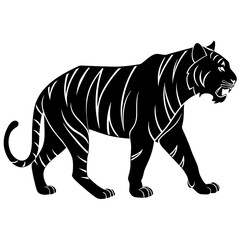 Fototapeta premium A striking black and white illustration depicts a powerful tiger in a dynamic prowling stance showcasing its majestic form high quality professional