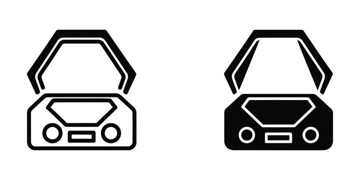 Open and closed gaming consoles with distinctive designs and lids
