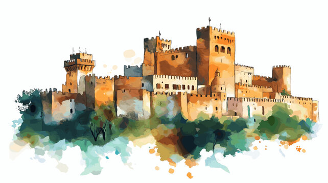 Gondar Castles. Gondar Castles hand drawn watercolor illustration on white background