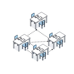Naklejka premium Modern Office Setup with Connected Desks and Chairs.