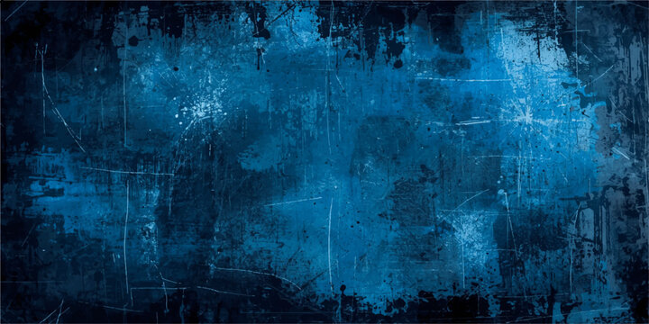 A dark vintage blue grunge background with a rough textured wall pattern featuring aged paint and rusty metal surface effects for an antique artistic backdrop.
