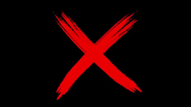 Red grunge x mark hand drawn brush stroke animation on transparent background cross