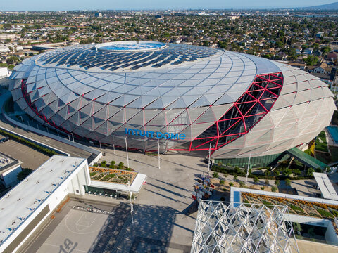 Aerial View of Intuit Dome Gridshell Roof and Diagrid Facade