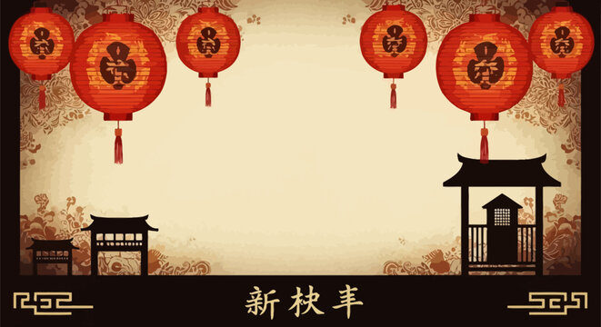 Chinese New Year halloween party poster and invitation set featuring a vintage nautical compass and cinema film projector icon vector illustration