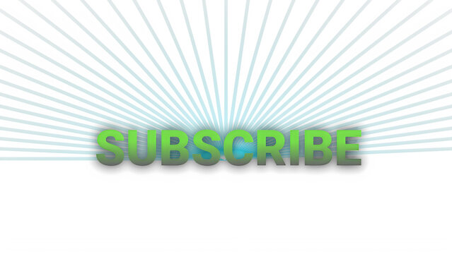 Subscribe button with green gradient text and blue rays on white isolated on transparent background
