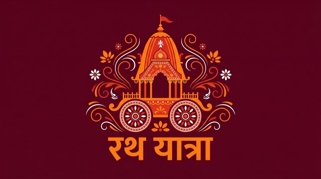 Happy Rath Yatra jagannath rathyatra festival celebration illustration hindi text calligraphy vector