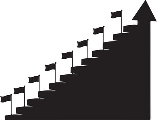 Obraz premium Milestone Growth Steps with Flags and Upward Arrow Goal Achievement Concept, Success Journey Progress, Business Motivation Vector Illustration