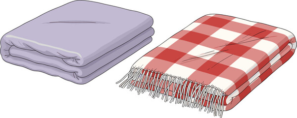 Folded Blankets Collection with Soft Fabric Bedding and Cozy Plaid Throw for Home Comfort and Interior Decor Flat Vector Illustration © MstBobita