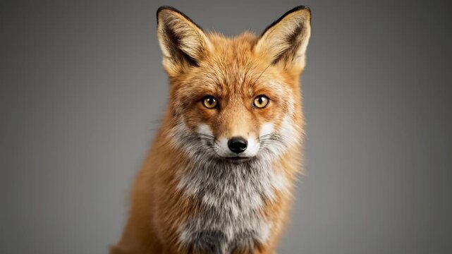 Stunning Portrait of a Red Fox with Intense Gaze on Gray Background