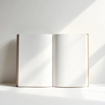Mockup de un libro sobre fondo neutro, iluminaci&oacute;n suave, estilo minimalista, espacio en blanco para dise&ntilde;o personalizado