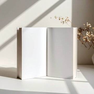 Mockup de un libro sobre fondo neutro, iluminaci&oacute;n suave, estilo minimalista, espacio en blanco para dise&ntilde;o personalizado