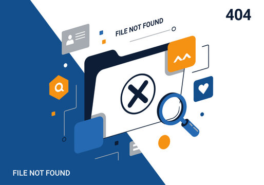 404 Error Page Illustration - File Not Found Flat Isometric Concept for Website Maintenance and Technical Problems