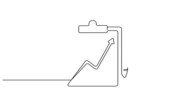 Animated self drawing Continuous one line drawing of Business growth chart, clipboard icon, line graph, success concept, finance analytics