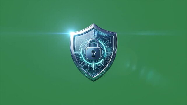 3D Cyber Security Lock Animation, Green Screen Background Isolated Object