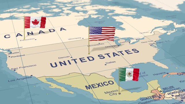 WORLD MAP AMERICA,CANADA,MEXICO FLAG 20