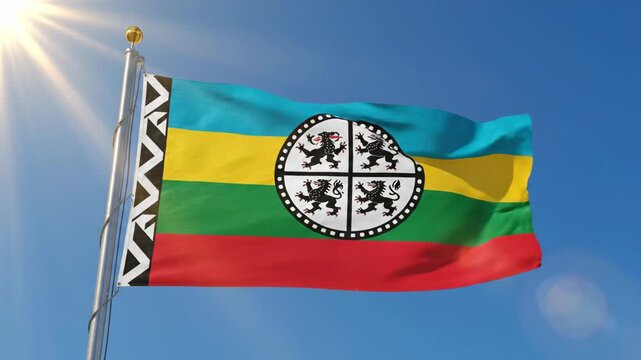 Mapuche Flag Waving Against a Clear Blue Sky
