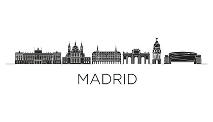 Obraz premium Madrid city skyline vector illustration with famous landmarks and buildings