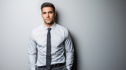 Fototapeta premium Young Professional Businessman Portrait in Shirt and Tie on Gray Background
