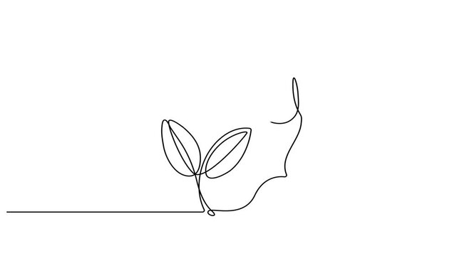 Animated self drawing Continuous one line drawing of Minimalist line drawing, eco friendly symbol, hand holding plant, sustainable living icon