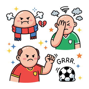 Angry cartoon soccer fans expressing frustration and disappointment