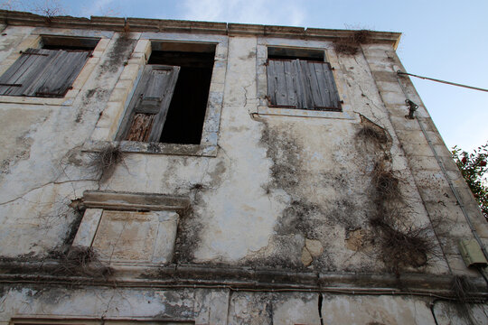 abandoned habitation building in a village (margarites) in crete in greece 