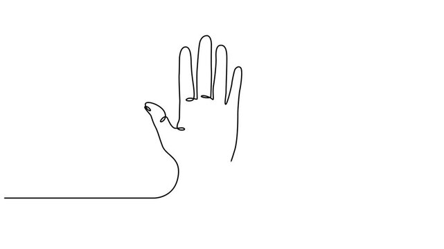Animated self drawing Continuous one line drawing of Minimalist hand gesture, one line drawing, stop sign, palm facing outwards, simple illustration