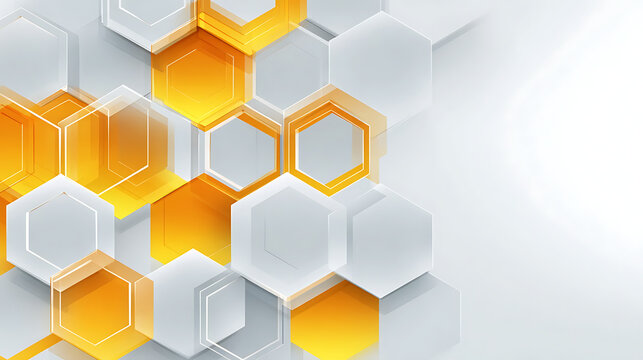 Orange White Hexagon Abstract Background with Futuristic Technology Geometric Pattern