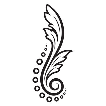 Elegant Baroque Floral Scroll Ornament - Decorative Leaf Swirl and Dot Motif Silhouette Isolated on White Background