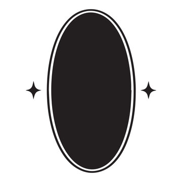 Minimalist Oval Frame with Sparkle Elements - Black Vertical Badge Silhouette Isolated on White Background