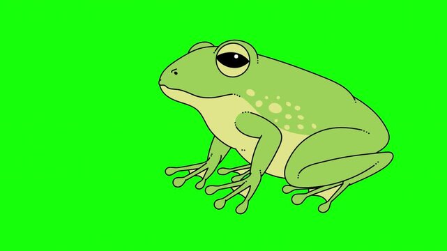 Animated Cartoon Frog Catching a Fly on Green Screen