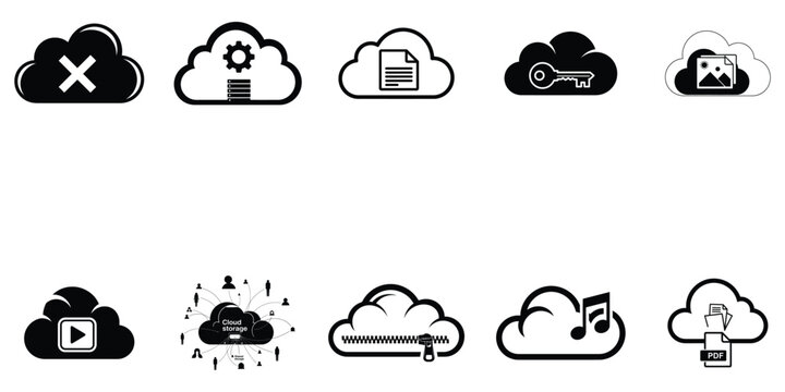 Cloud storage security data management icons for digital asset protection