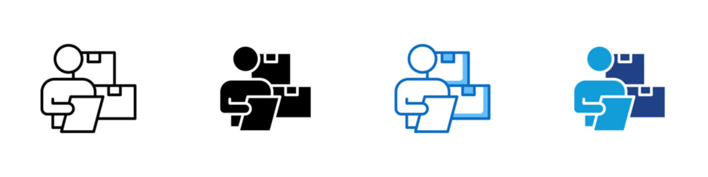 Package Data Collection Multiple Style Icon Design Vector - Person with packages and document representing shipment data collection, inventory recording, and logistics reporting