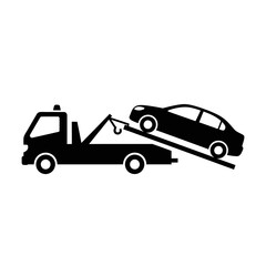 Fototapeta premium A black and white illustration of a tow truck transporting a car