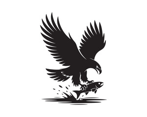 Fototapeta premium Eagle silhouette, Eagle on mountain, Eagle hunting vector illustration graphic design icon pack collection