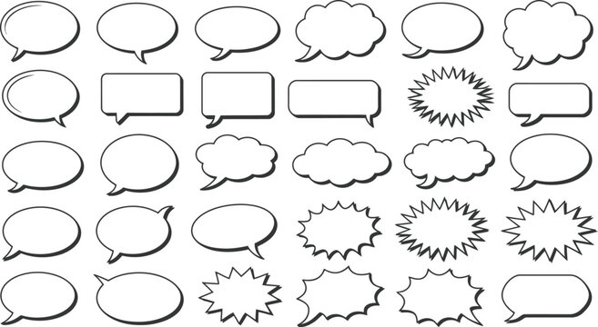 Various comic book style speech bubbles and thought clouds collection for graphic design  isolated on white background