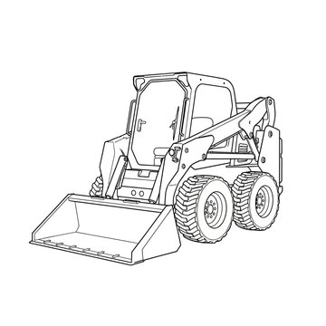 Line art illustration of a skid steer loader with a front bucket