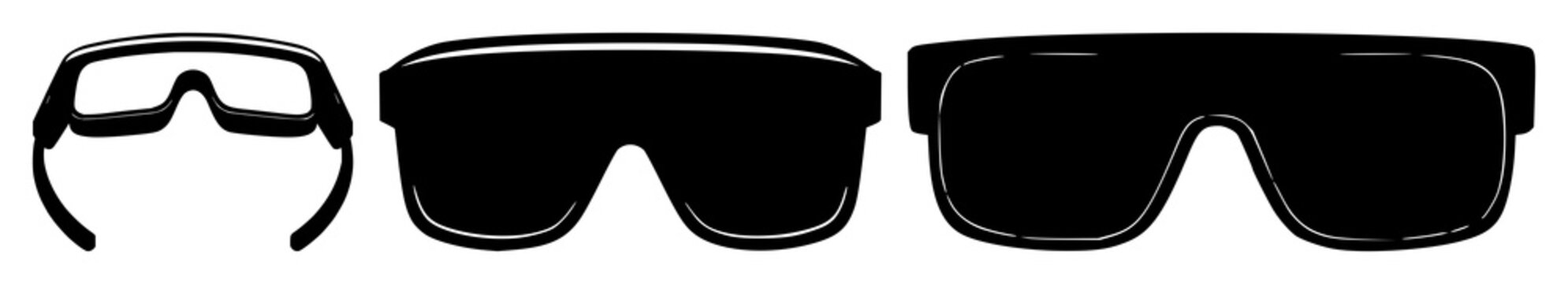 Augmented reality glasses set with solid black icon on white background featuring AR, eyewear, technology with iconography and apparel