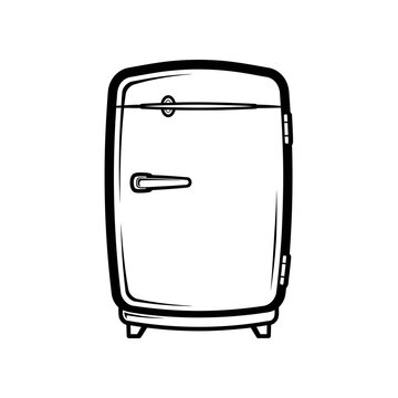 Retro style refrigerator illustration in a simple black and white design