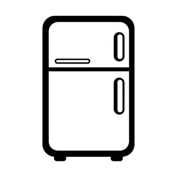 Simple black and white line drawing of a domestic refrigerator