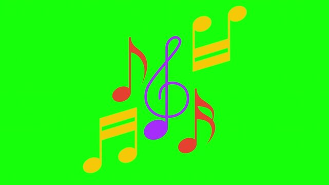Animated Colorful Music Notes and Treble Clef on Green Screen