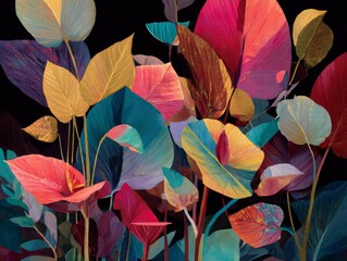Obraz premium Bold and Colorful Botanical Composition Featuring Vibrant Shapes and Contemporary Design