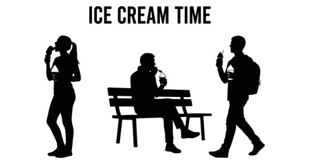 Fototapeta premium Silhouettes of people enjoying ice cream during summer leisure time