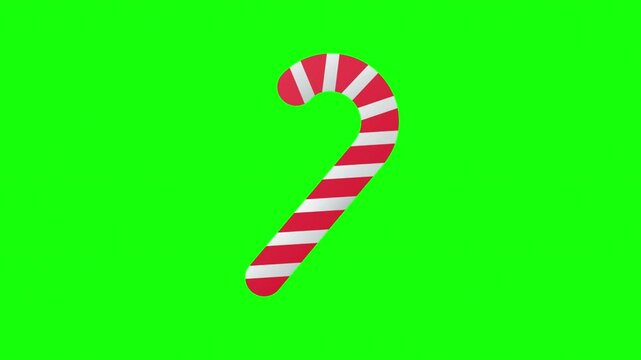 Red and White Striped Christmas Candy Cane on Green Screen