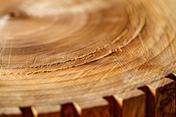 Fototapeta premium Wood cross section revealing growth rings and natural surface texture