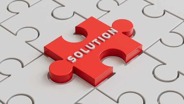 Solution Puzzle Piece. Folded Red puzzle with Solution word.