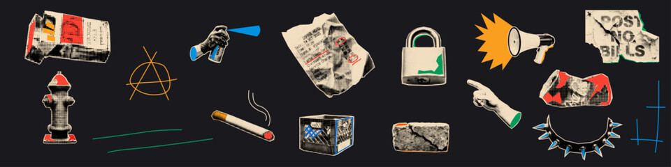 Halftone cutout set with urban aesthetic. © sunspire