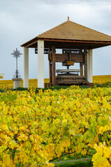Naklejka premium Traditional grape press in Champagne vineyard, Le Mesnil sur Oger