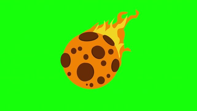 Cartoon Meteor with Fire Tail Animation on Green Screen