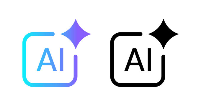 Ai icon set with sparkle star square design, generative artificial intelligence symbol for app ui and web interface